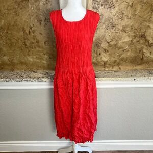 Alquema Long Crinkle Dress Size 2 Red Accordion Pleat Sleeveless Smash Pocket